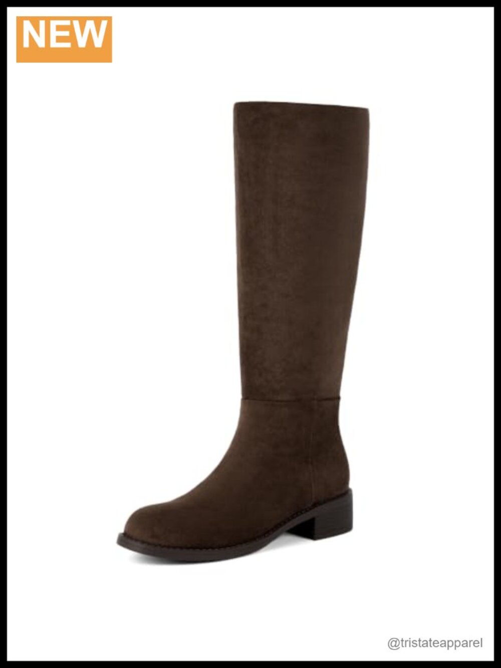 Women's Knee High Flat Boots Low Chunky Heel Round Toe Faux Suede Tall Riding